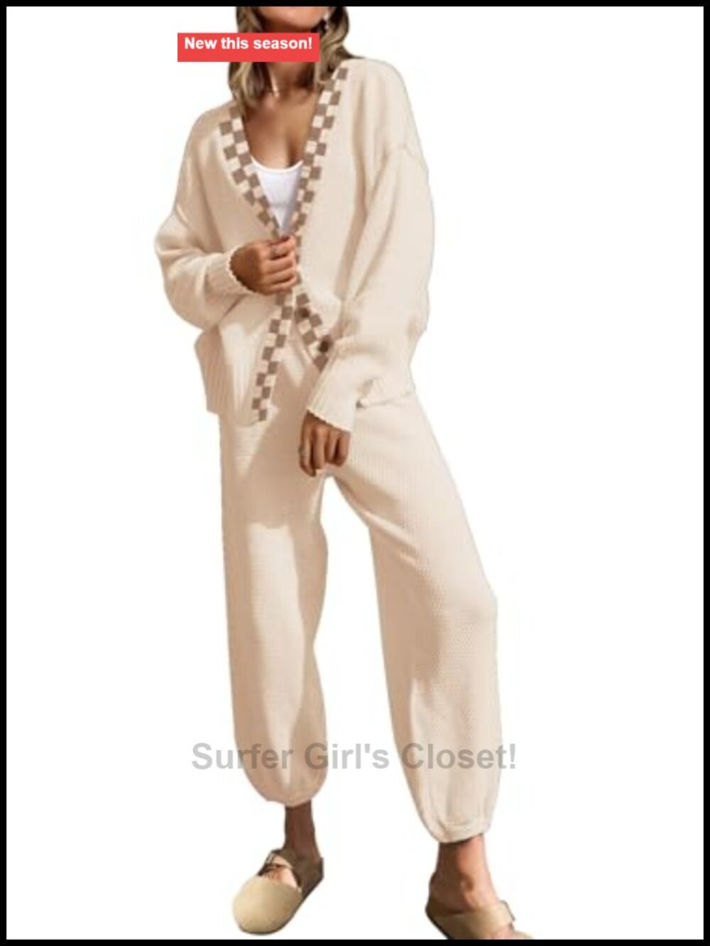 Women's Two Piece Knit Sweater Set Oversized Button Down Cardigan and Long